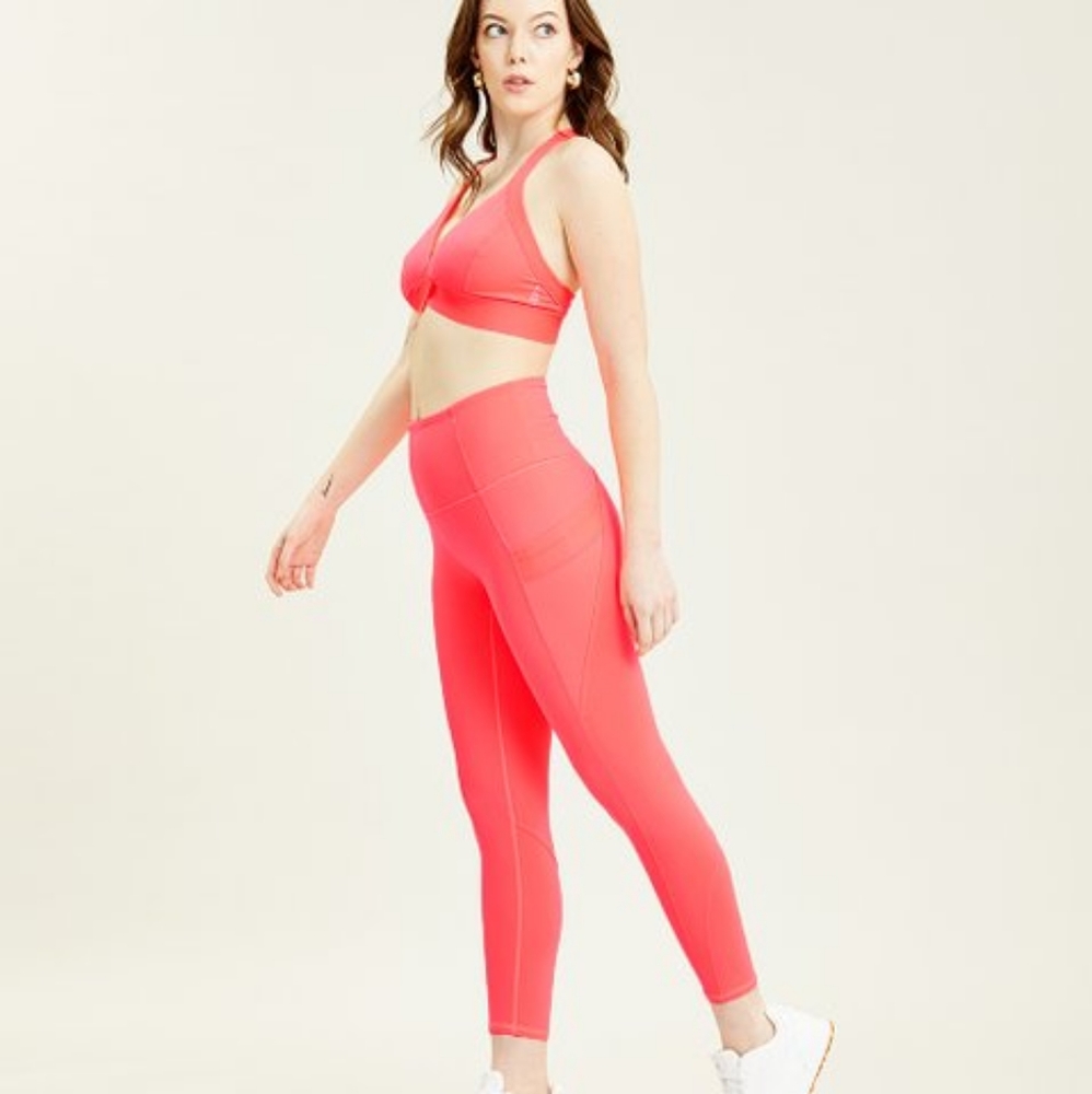 New Free People FP Movement End Game Neon Coral Pink Orange Leggings LARGE